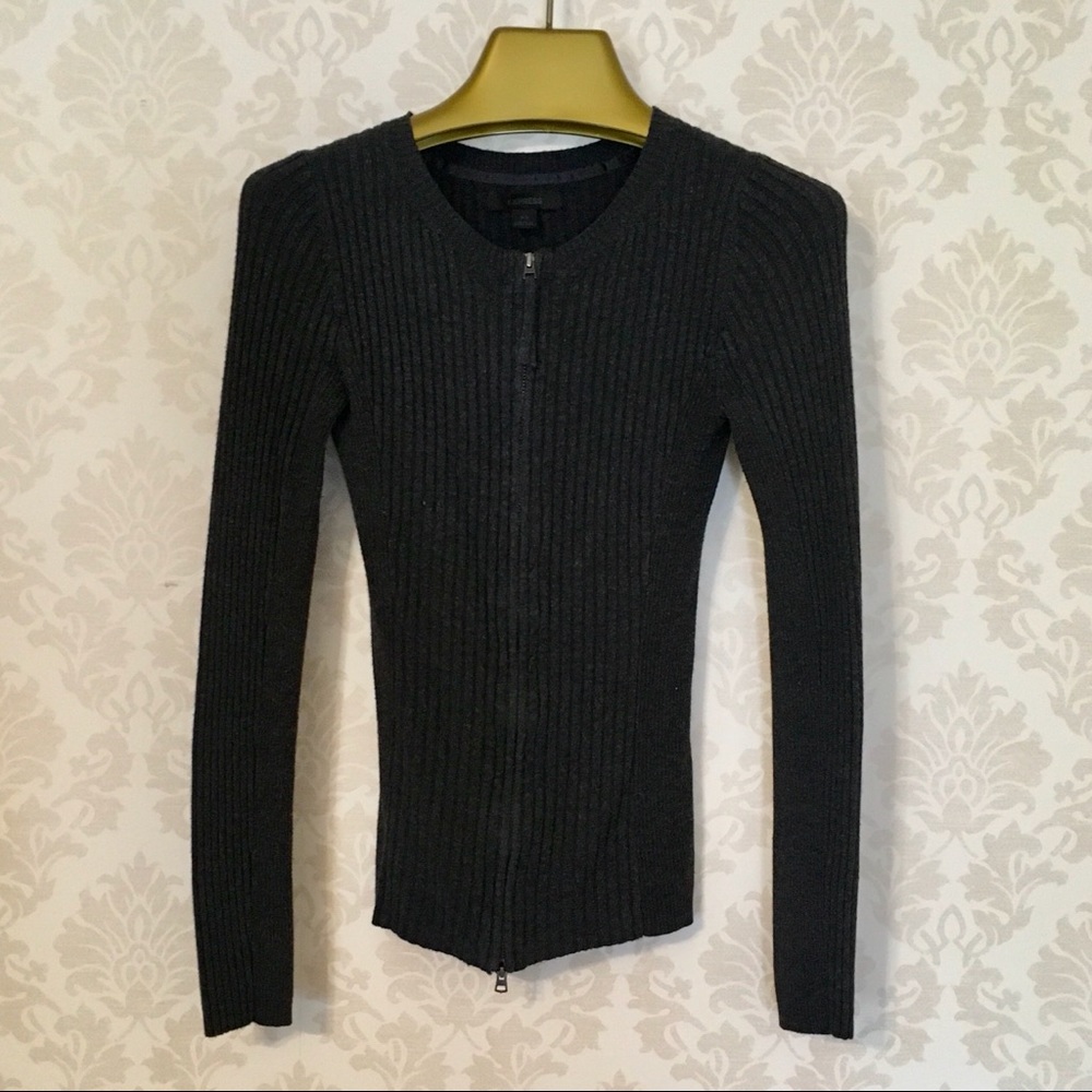 Express dark grey ribbed zip up/down sweater.
